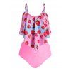 Maillot de Bain Tankini Superposé Fraise Imprimée de Grande Taille - Rose Vif L