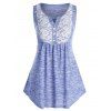 Débardeur Fleuri en Dentelle Insérée avec Bouton de Grande Taille - Bleu Ardoise Léger 3X