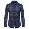 Chemise Boutonnée Géométrique à Manches Longues - Bleu Marine M