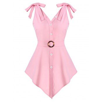 

Pointed Hem Bowknot O-ring Belted Tank Top, Pink