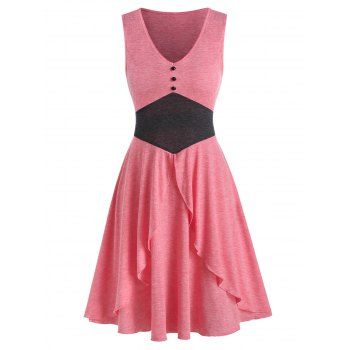

V Neck Button High Waist Mini Sleeveless Dress, Pink rose