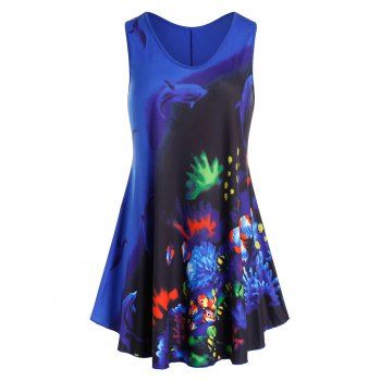 

Plus Size 3D Undersea Print Tank Top, Blue