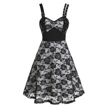 

Flower Lace Grommet Empire Waist Dress, Black