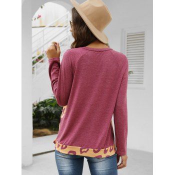 

Leopard Print Raglan Sleeve Knotted T-shirt, Red wine