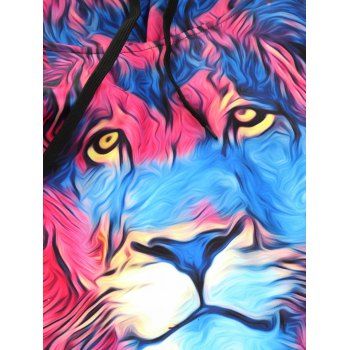 

Lion Paint Graphic Front Pocket Casual Hoodie, Multicolor