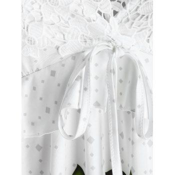 

Plus Size Lace Crochet Floral Print Crisscross Tank Top, White