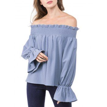 

Poet Sleeve Off The Shoulder Shirred Blouse, Light blue