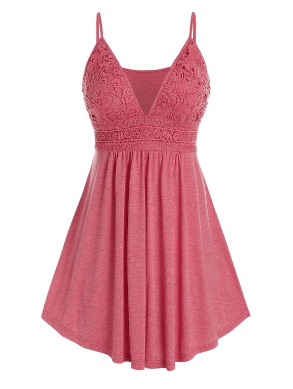 Débardeur en Dentelle au Crochet à Coupe Basse Grande-Taille - Rouge Saint Valentin 5X