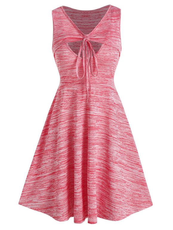 Robe Découpée Teintée à Col V à Lacets - Rose Rosé XL