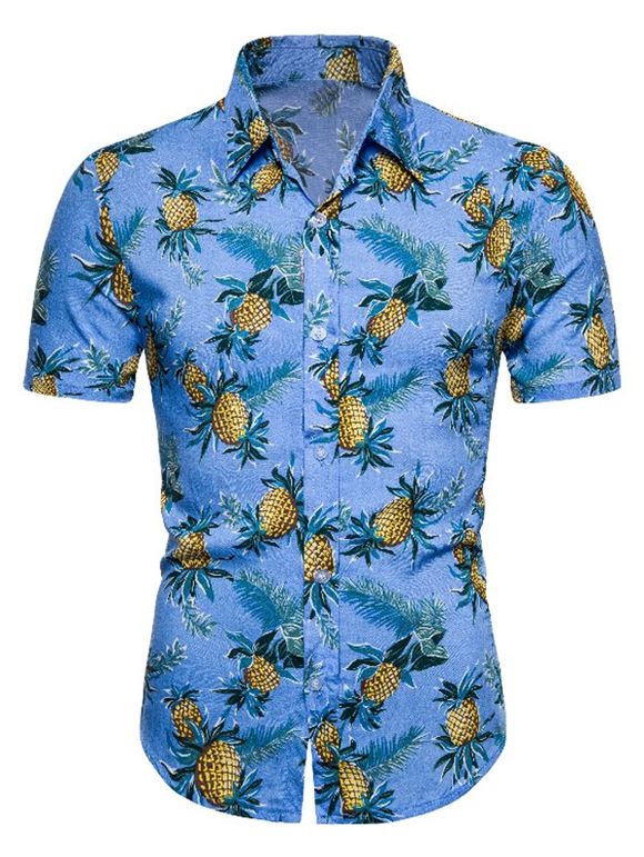 Chemise Boutonnée à Imprimé Ananas à Manches Courtes - Ciel Bleu Foncé XL