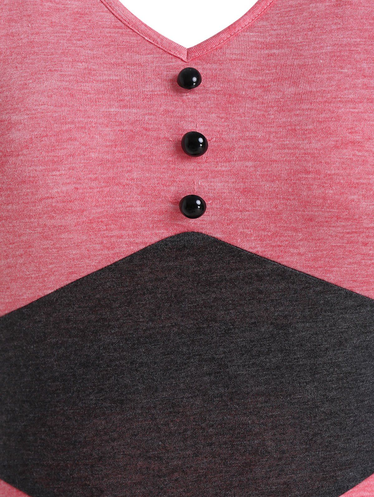 Mini Robe Boutonnée Taille Haute sans Manches à Col V - Rose Rosé L