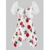T-shirt Mouchoir Panneau en Dentelle Motif de Fleur de Grande Taille - Blanc 5X
