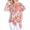 Flower Print Knot Front Raglan Sleeve Blouse - multicolor A S