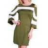 Cold Shoulder Flare Sleeve Contrast Dress - FERN GREEN L