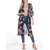Cardigan Kimono Ceinturé Fleuri Imprimé à Manches Fendues - Noir 2XL