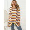 Striped Print Hanky Hem T-shirt - multicolor A 3XL