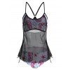 Maillot de Bain Tankini en Maille Insérée Etoile de Mer et Cheval Imprimés - Noir 3XL