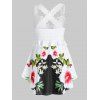 Plus Size Lace Crochet Floral Print Crisscross Tank Top - WHITE 2X