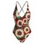 Crisscross Tie Sunflower One-piece Swimsuit - FIREBRICK S