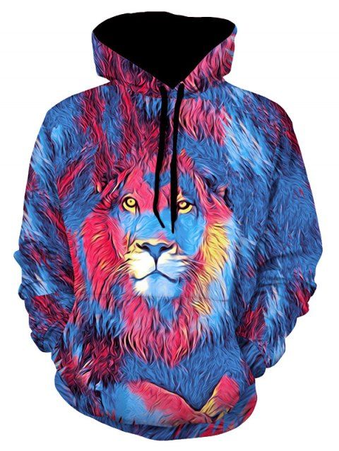 Lion Paint Graphic Front Pocket Casual Hoodie