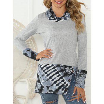 

Cowl Neck Slit Printed Panel Top, Light gray