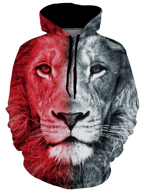 Sweat à Capuche Décontractée Lion Graphique avec Poche - multicolor M