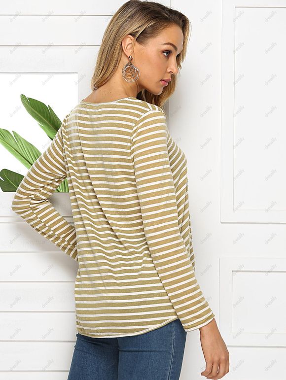 T-shirt Haut Bas Rayé Plissé - Kaki S