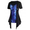 T-shirt Drapé Croisé Galaxie à Manches Courtes de Grande Taille - Bleu Myrtille L