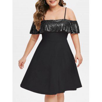 

Plus Size Cold Shoulder Sequin Party Dress, Natural black