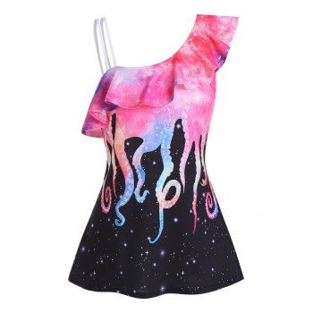 

Casual Octopus Print Strappy Flounce Tank Top, Multicolor a
