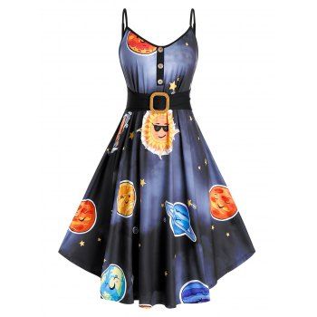 Plus Size Planet Print Fit and Flare Dress