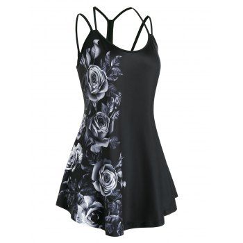 

Plus Size Cutout Floral Print Tank Top, Black