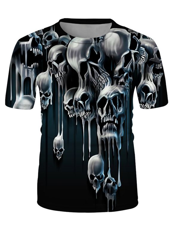 T-shirt Crâne Imprimée à Manches Courtes - Noir XL