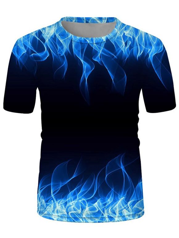 T-shirt Flamme Imprimé à Manches Courtes - Noir XL