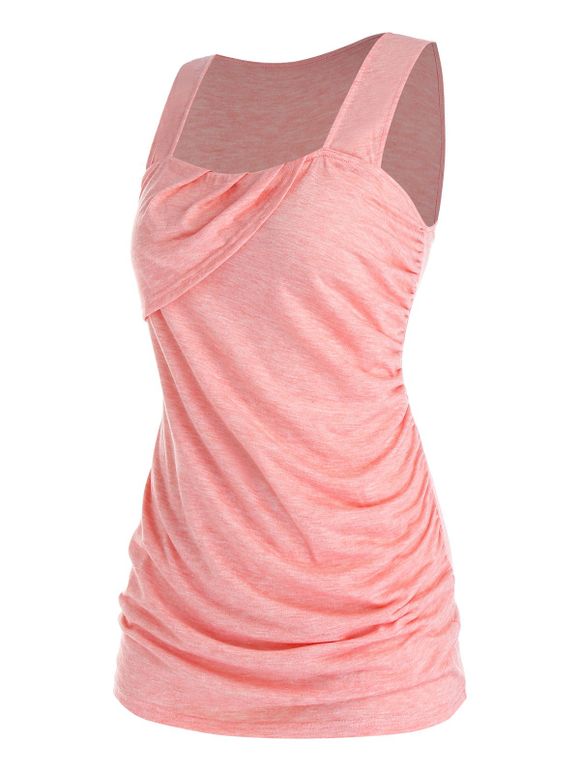 T-shirt Asymétrique Plissé sans Manches de Grande Taille - Rose Flamant L