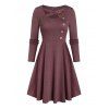 Robe Ligne A Croisée avec Bouton à Manches Longues - Rouge Vineux 3XL