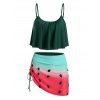 Maillot de Bain Tankini Asymétrique Pastèque Imprimée à Lacets - Vert Tortue de Mer XL