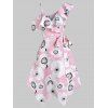Flower Print Flounce Handkerchief Wrap Dress - FLAMINGO PINK M