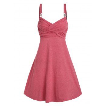 

Rhinestone Buckle Heathered Crossover Flare Dress, Light pink