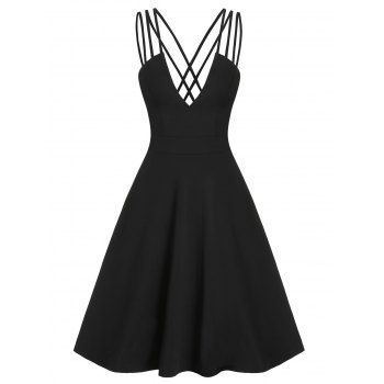 

Low Cut V Neck High Waist Backless Dress, Black