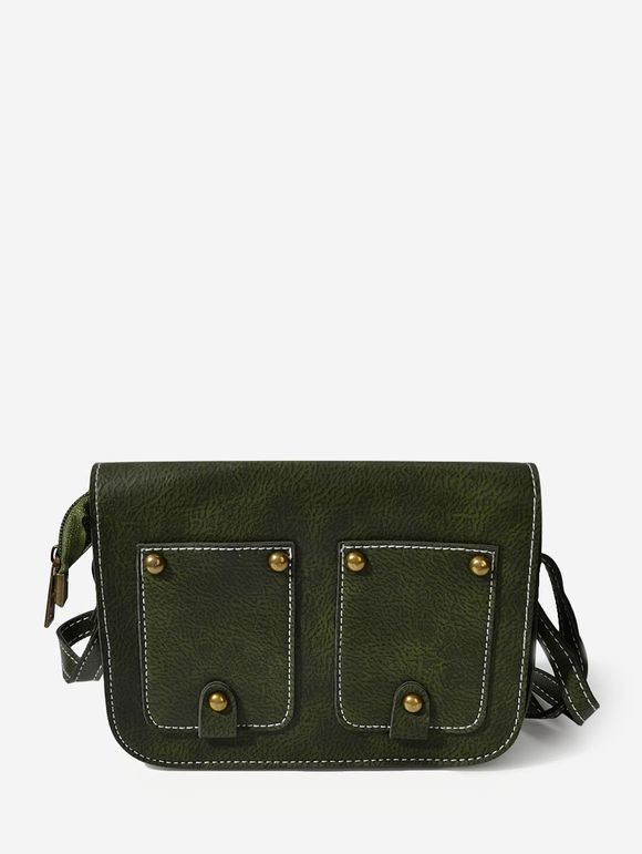 Sac à Bandoulière Rectangle à Rabat avec Rivet - Vert Mer Moyen 