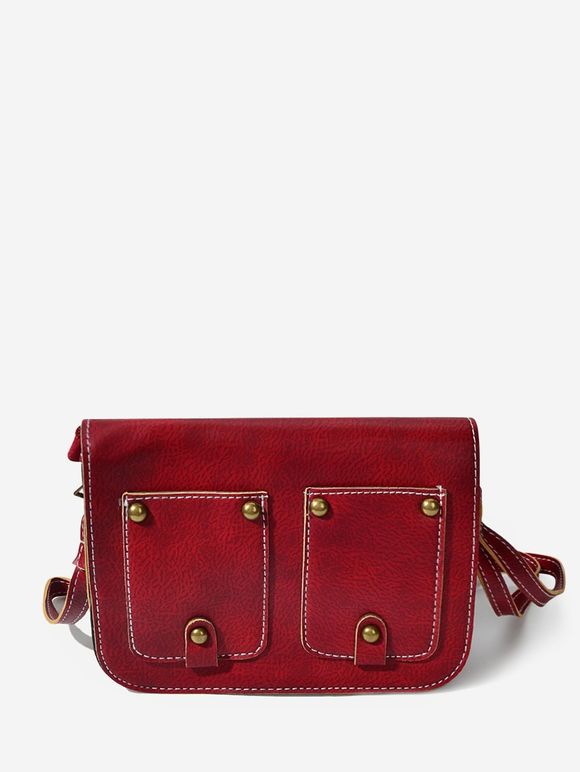 Sac à Bandoulière Rectangle à Rabat avec Rivet - Rouge Vineux 