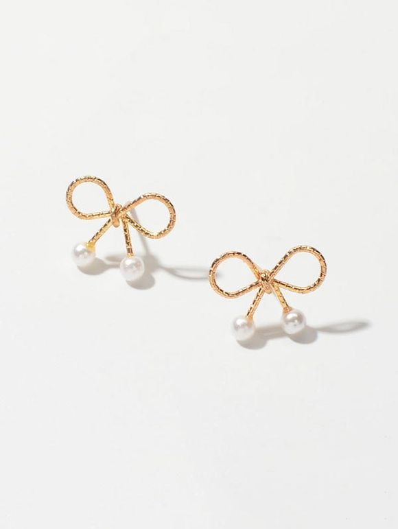 Boucles d'Oreilles Nœud Papillon Design avec Fausse Perle - Or 