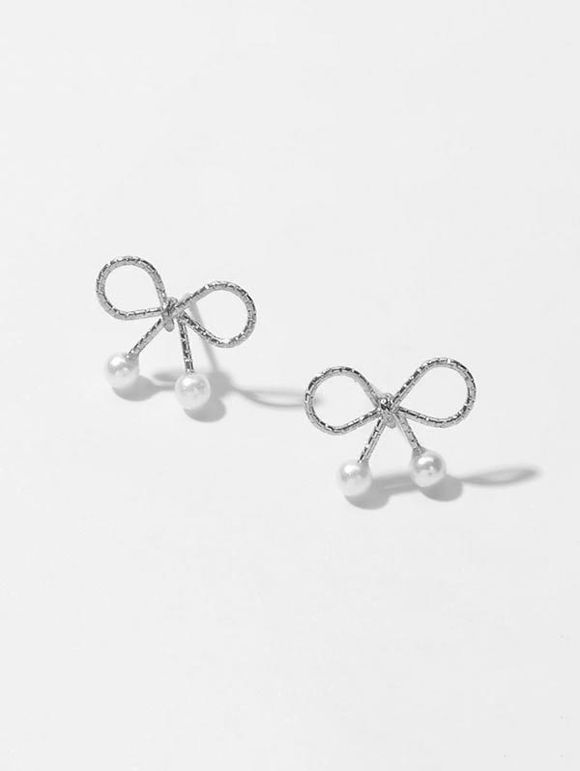 Boucles d'Oreilles Nœud Papillon Design avec Fausse Perle - Argent 