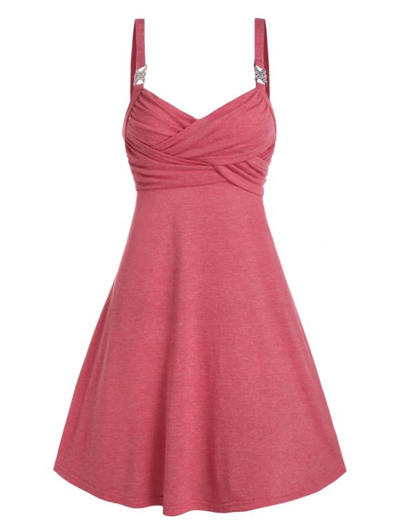 Robe Evasée Croisée Bouclée avec Strass - Rose clair 2XL