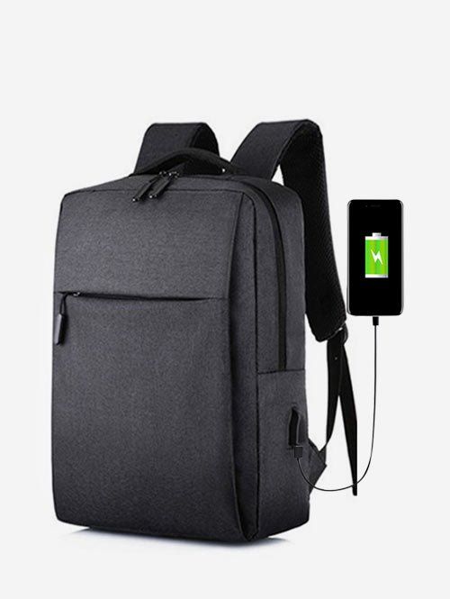 Sac à Dos pour Ordinateur Portable Imperméable de Couleur Unie avec Grande Capacité - Noir 