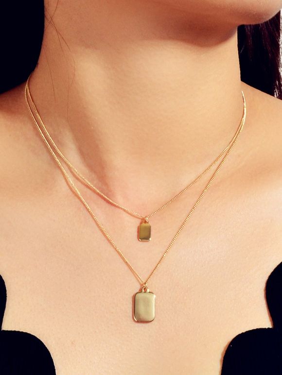 Collier Rectangulaire Pendant à Double Couches - Or 
