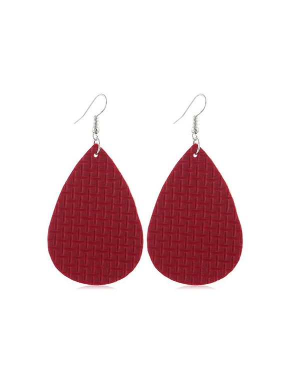 Boucles d'Oreilles Goutte d'Eau en Cuir à Carreaux - Rouge Vineux 