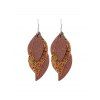Boucles d'Oreilles en Forme de Feuille Superposées à Paillettes en Cuir - café 