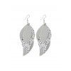 Boucles d'Oreilles en Forme de Feuille Superposées à Paillettes en Cuir - Argent 